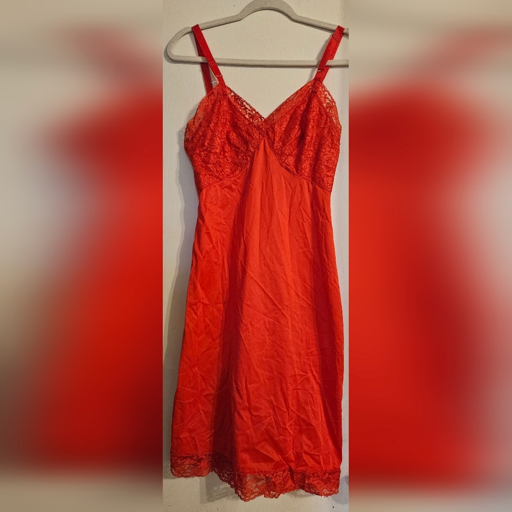 Red Lace Accent Slip Dress